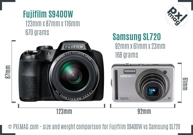 Fujifilm S9400W vs Samsung SL720 size comparison Fujifilm S9400W vs Samsung SL720 size comparison