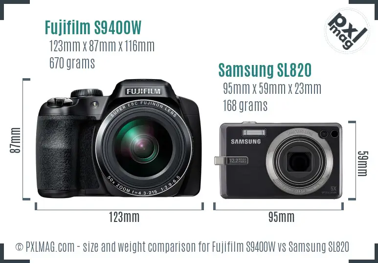 Fujifilm S9400W vs Samsung SL820 size comparison