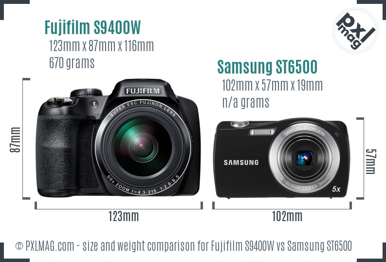 Fujifilm S9400W vs Samsung ST6500 size comparison