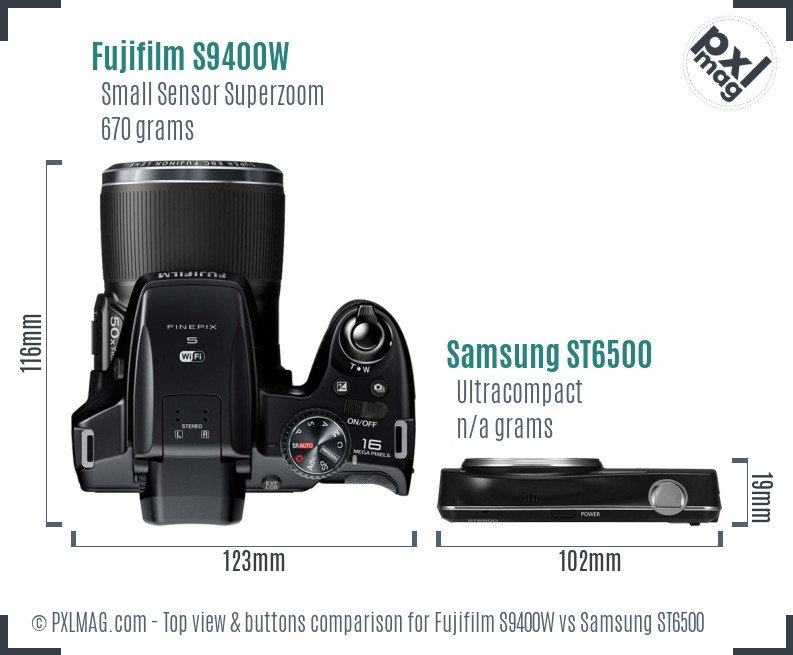 Fujifilm S9400W vs Samsung ST6500 top view buttons comparison