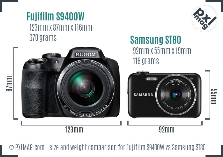 Fujifilm S9400W vs Samsung ST80 size comparison