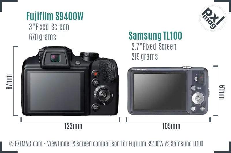 Fujifilm S9400W vs Samsung TL100 Screen and Viewfinder comparison