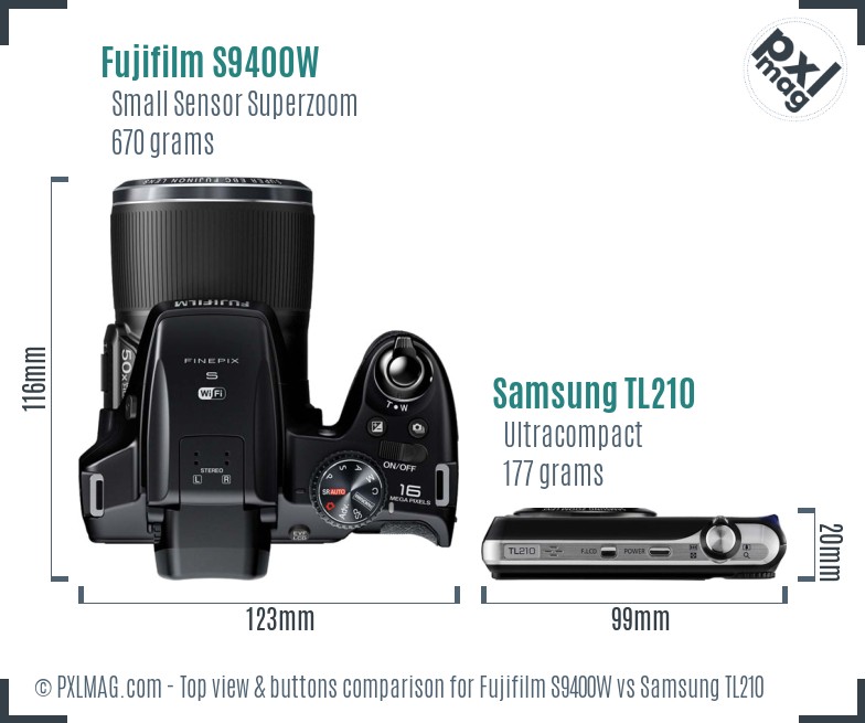 Fujifilm S9400W vs Samsung TL210 top view buttons comparison