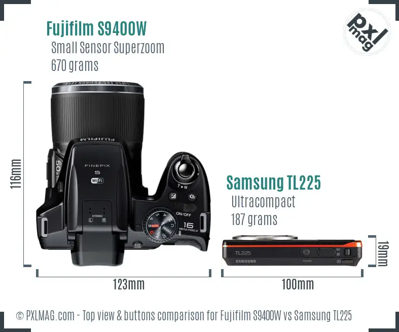 Fujifilm S9400W vs Samsung TL225 top view buttons comparison