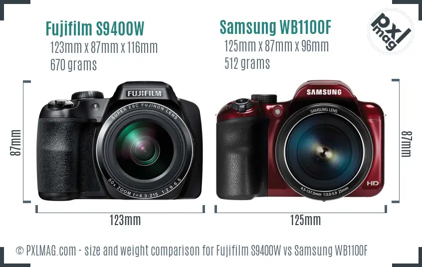 Fujifilm S9400W vs Samsung WB1100F size comparison