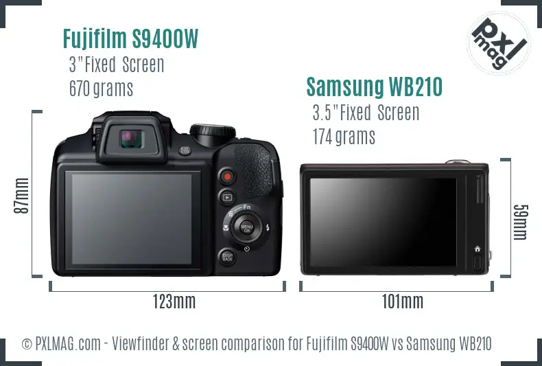 Fujifilm S9400W vs Samsung WB210 Screen and Viewfinder comparison
