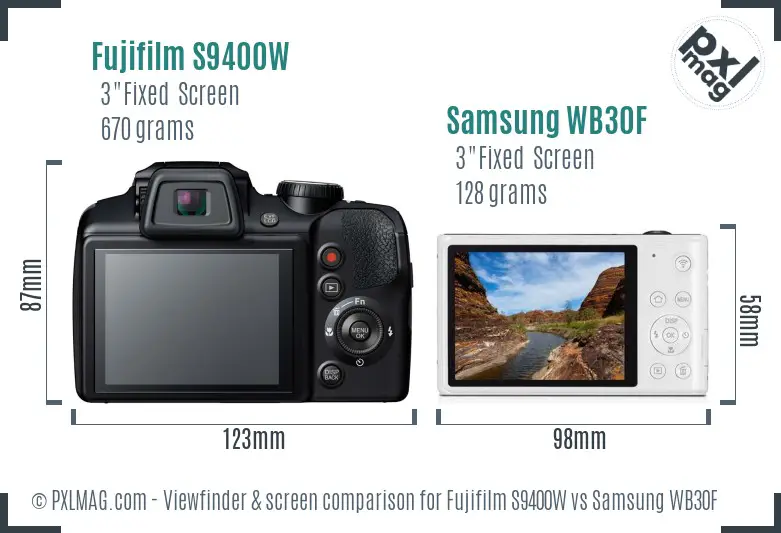Fujifilm S9400W vs Samsung WB30F Screen and Viewfinder comparison Fujifilm S9400W vs Samsung WB30F Screen and Viewfinder comparison