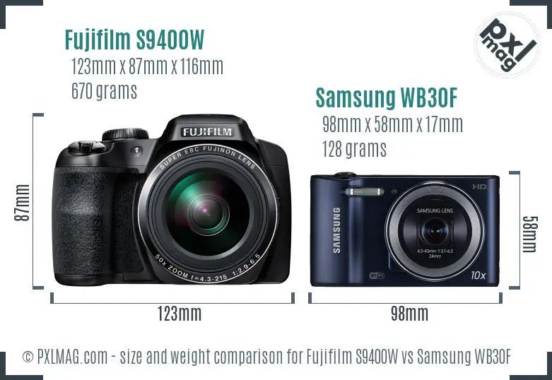 Fujifilm S9400W vs Samsung WB30F size comparison Fujifilm S9400W vs Samsung WB30F size comparison