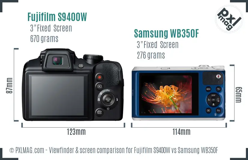 Fujifilm S9400W vs Samsung WB350F Screen and Viewfinder comparison