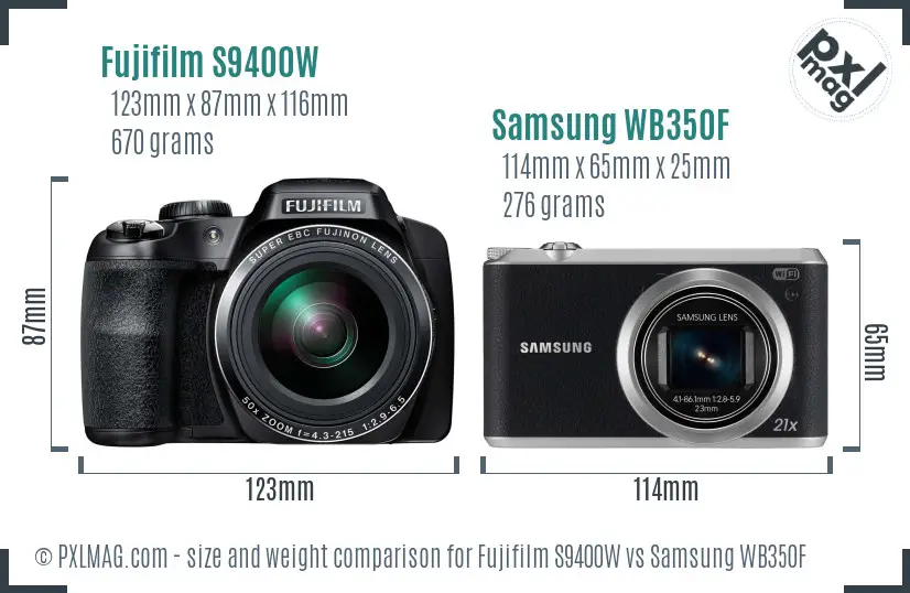Fujifilm S9400W vs Samsung WB350F size comparison