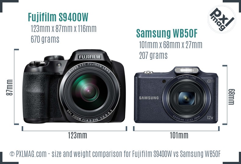 Fujifilm S9400W vs Samsung WB50F size comparison Fujifilm S9400W vs Samsung WB50F size comparison