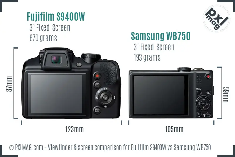 Fujifilm S9400W vs Samsung WB750 Screen and Viewfinder comparison Fujifilm S9400W vs Samsung WB750 Screen and Viewfinder comparison