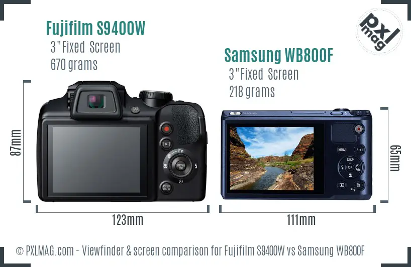 Fujifilm S9400W vs Samsung WB800F Screen and Viewfinder comparison