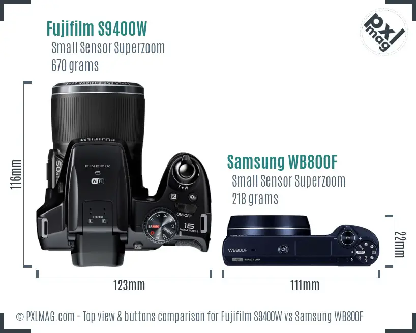 Fujifilm S9400W vs Samsung WB800F top view buttons comparison
