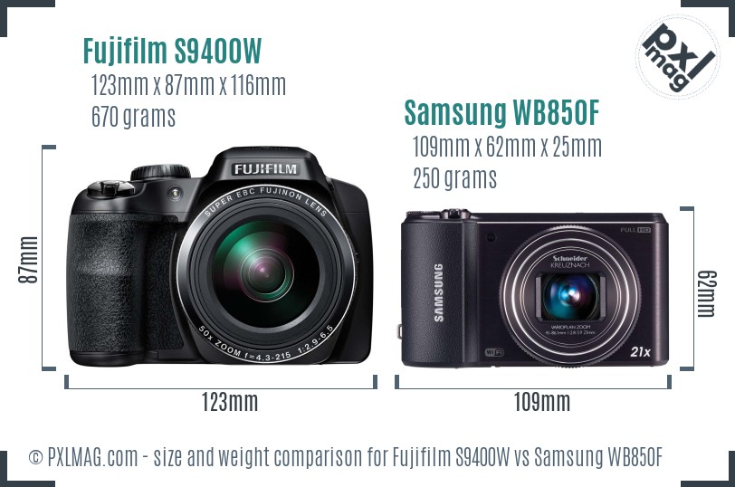 Fujifilm S9400W vs Samsung WB850F size comparison