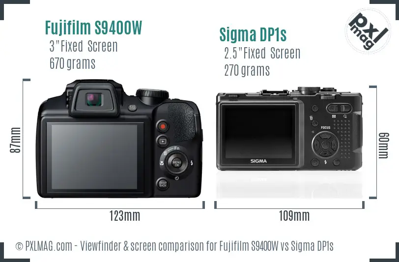 Fujifilm S9400W vs Sigma DP1s Screen and Viewfinder comparison