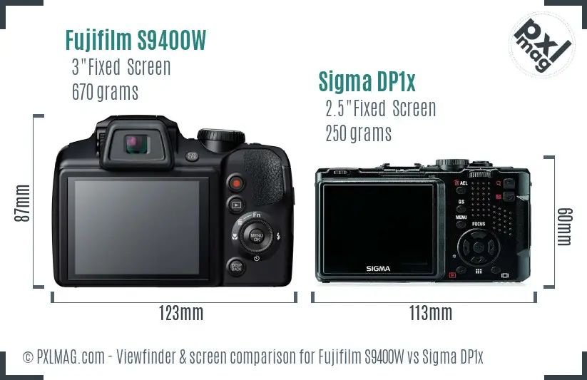 Fujifilm S9400W vs Sigma DP1x Screen and Viewfinder comparison