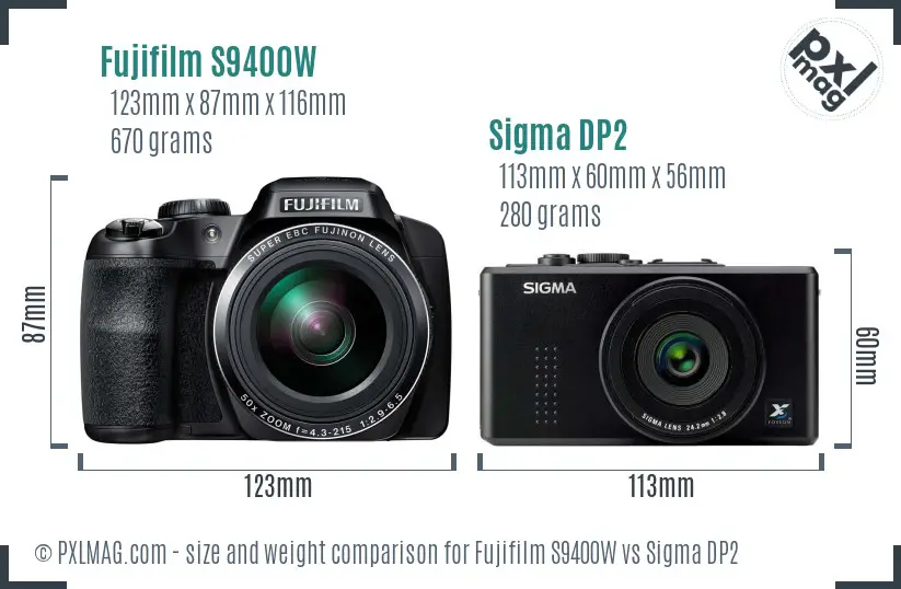 Fujifilm S9400W vs Sigma DP2 size comparison Fujifilm S9400W vs Sigma DP2 size comparison