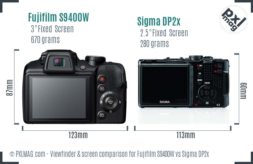 Fujifilm S9400W vs Sigma DP2x Screen and Viewfinder comparison