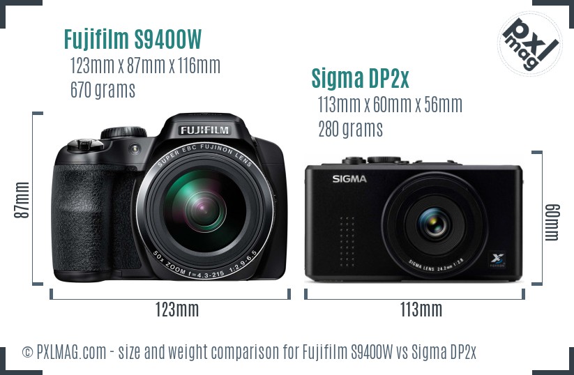 Fujifilm S9400W vs Sigma DP2x size comparison Fujifilm S9400W vs Sigma DP2x size comparison