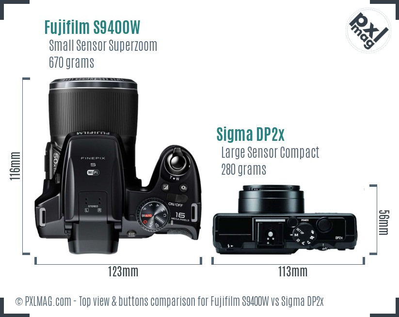 Fujifilm S9400W vs Sigma DP2x top view buttons comparison