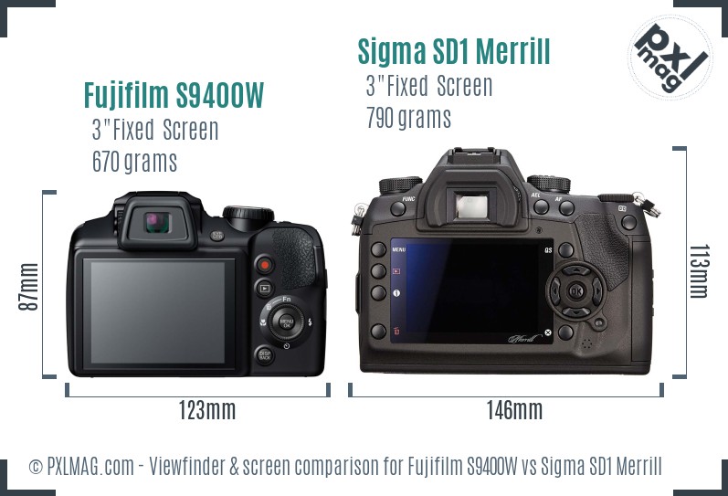 Fujifilm S9400W vs Sigma SD1 Merrill Screen and Viewfinder comparison