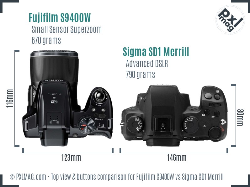 Fujifilm S9400W vs Sigma SD1 Merrill top view buttons comparison