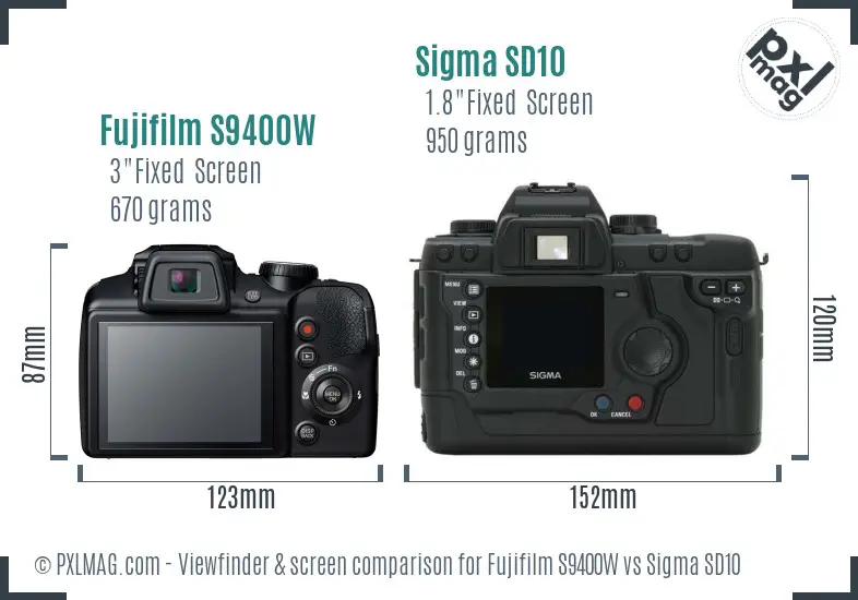 Fujifilm S9400W vs Sigma SD10 Screen and Viewfinder comparison