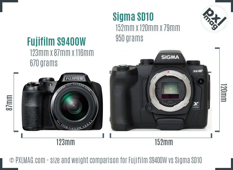 Fujifilm S9400W vs Sigma SD10 size comparison