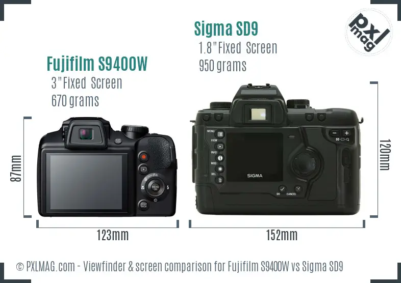 Fujifilm S9400W vs Sigma SD9 Screen and Viewfinder comparison