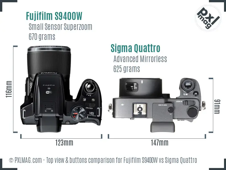 Fujifilm S9400W vs Sigma Quattro top view buttons comparison