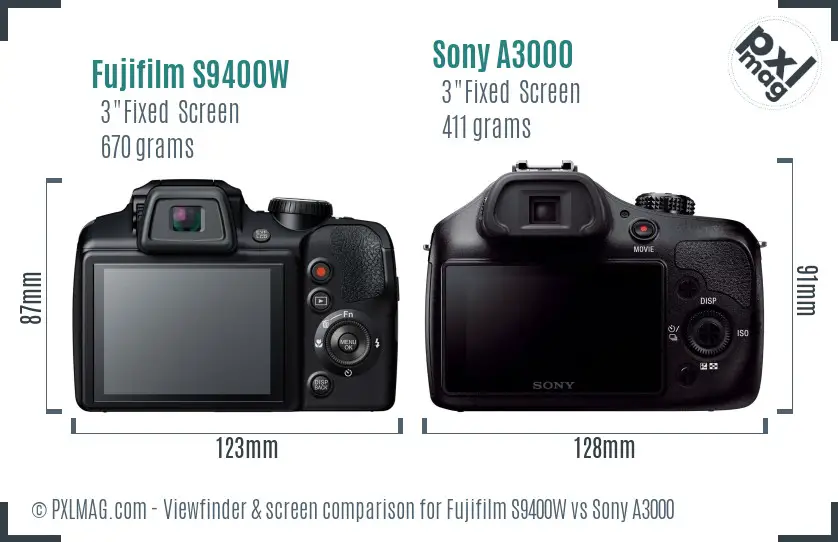 Fujifilm S9400W vs Sony A3000 Screen and Viewfinder comparison Fujifilm S9400W vs Sony A3000 Screen and Viewfinder comparison