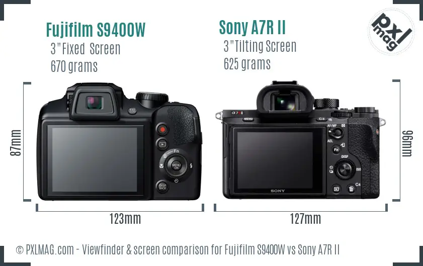 Fujifilm S9400W vs Sony A7R II Screen and Viewfinder comparison