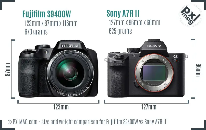 Fujifilm S9400W vs Sony A7R II size comparison