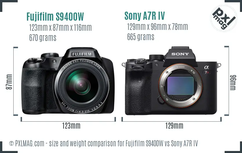 Fujifilm S9400W vs Sony A7R IV size comparison