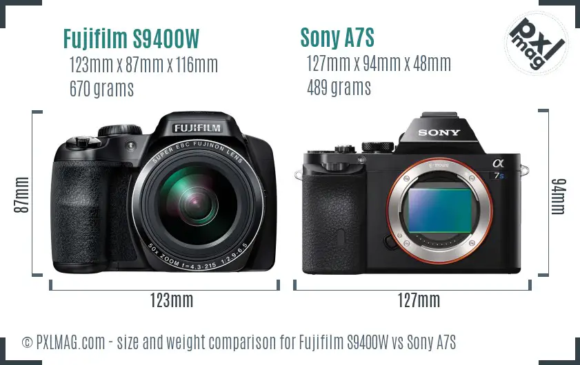 Fujifilm S9400W vs Sony A7S size comparison