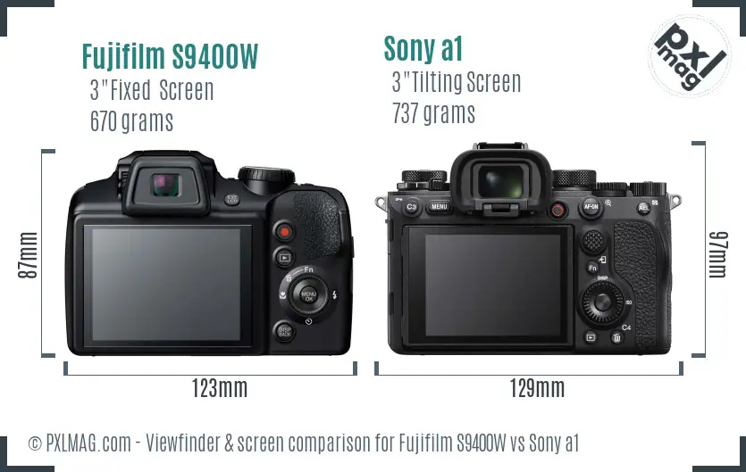 Fujifilm S9400W vs Sony a1 Screen and Viewfinder comparison Fujifilm S9400W vs Sony a1 Screen and Viewfinder comparison