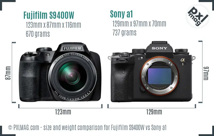 Fujifilm S9400W vs Sony a1 size comparison Fujifilm S9400W vs Sony a1 size comparison