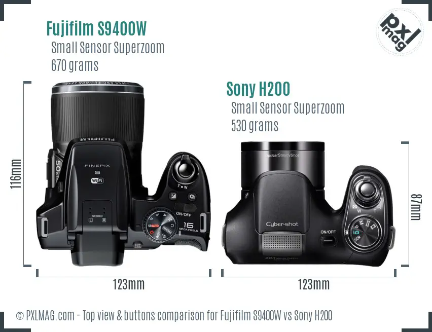 Fujifilm S9400W vs Sony H200 top view buttons comparison