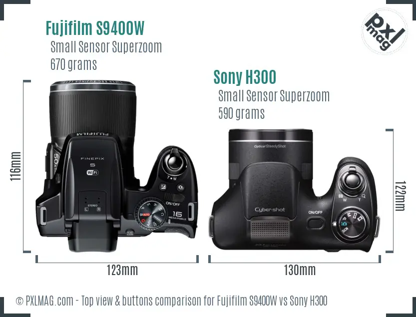 Fujifilm S9400W vs Sony H300 top view buttons comparison