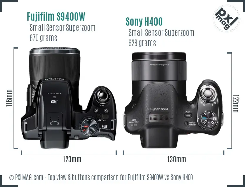 Fujifilm S9400W vs Sony H400 top view buttons comparison