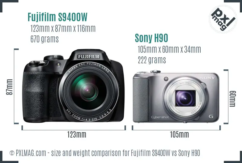 Fujifilm S9400W vs Sony H90 size comparison Fujifilm S9400W vs Sony H90 size comparison