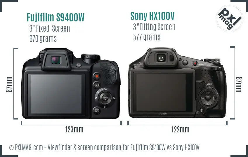 Fujifilm S9400W vs Sony HX100V Screen and Viewfinder comparison