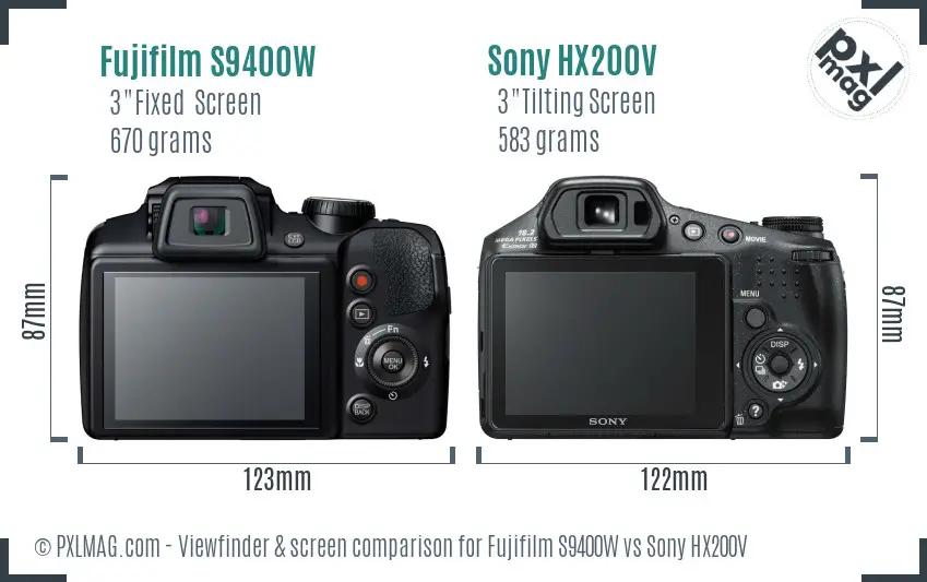 Fujifilm S9400W vs Sony HX200V Screen and Viewfinder comparison