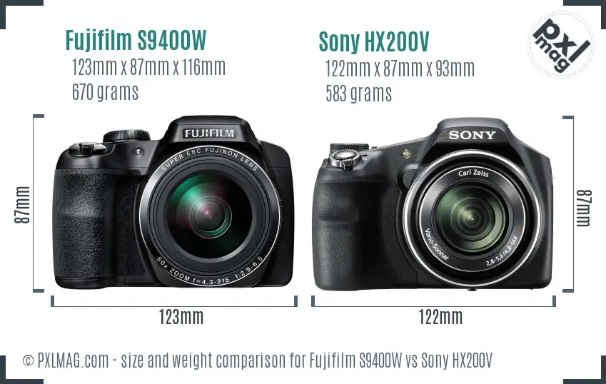 Fujifilm S9400W vs Sony HX200V size comparison