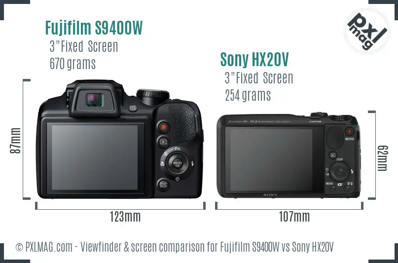 Fujifilm S9400W vs Sony HX20V Screen and Viewfinder comparison