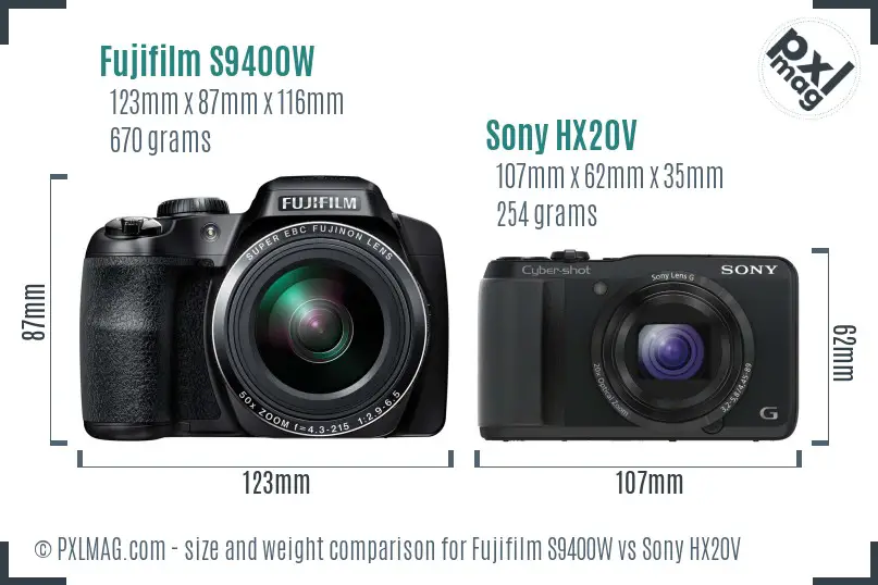 Fujifilm S9400W vs Sony HX20V size comparison