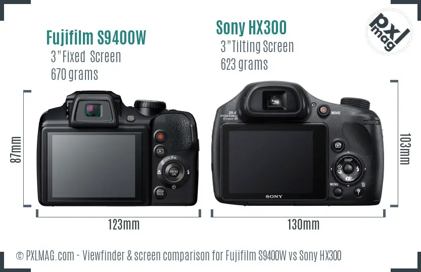 Fujifilm S9400W vs Sony HX300 Screen and Viewfinder comparison