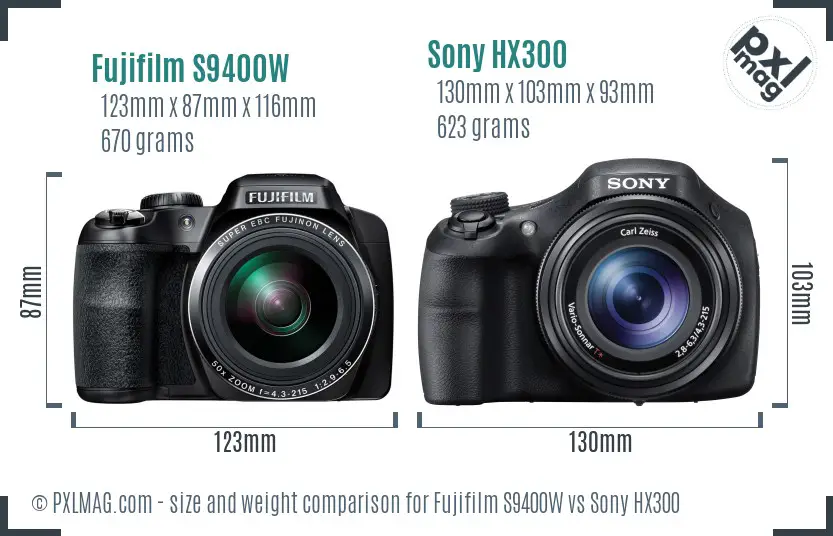 Fujifilm S9400W vs Sony HX300 size comparison