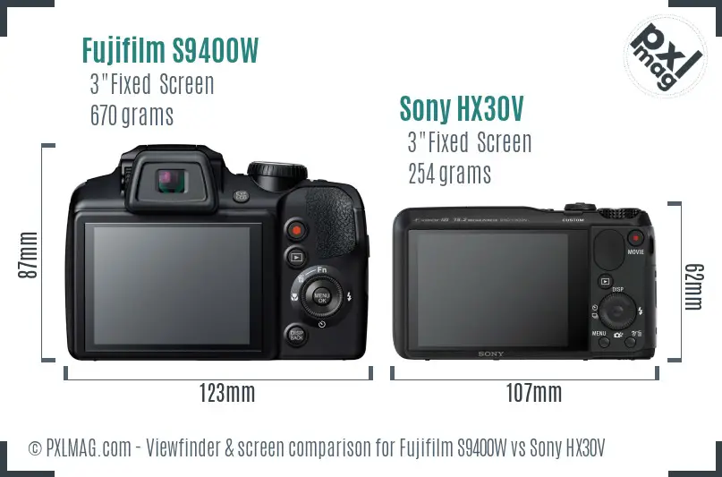 Fujifilm S9400W vs Sony HX30V Screen and Viewfinder comparison